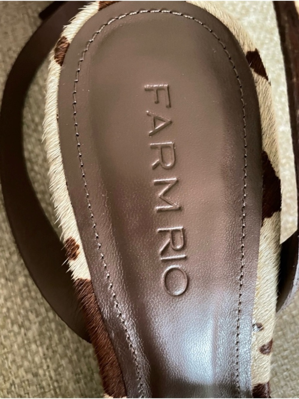 FARM Rio Women’s Flower Kitten Heel Sandals, Cow Print Haircalf Upper, NIB, 8 - Picture 5 of 6